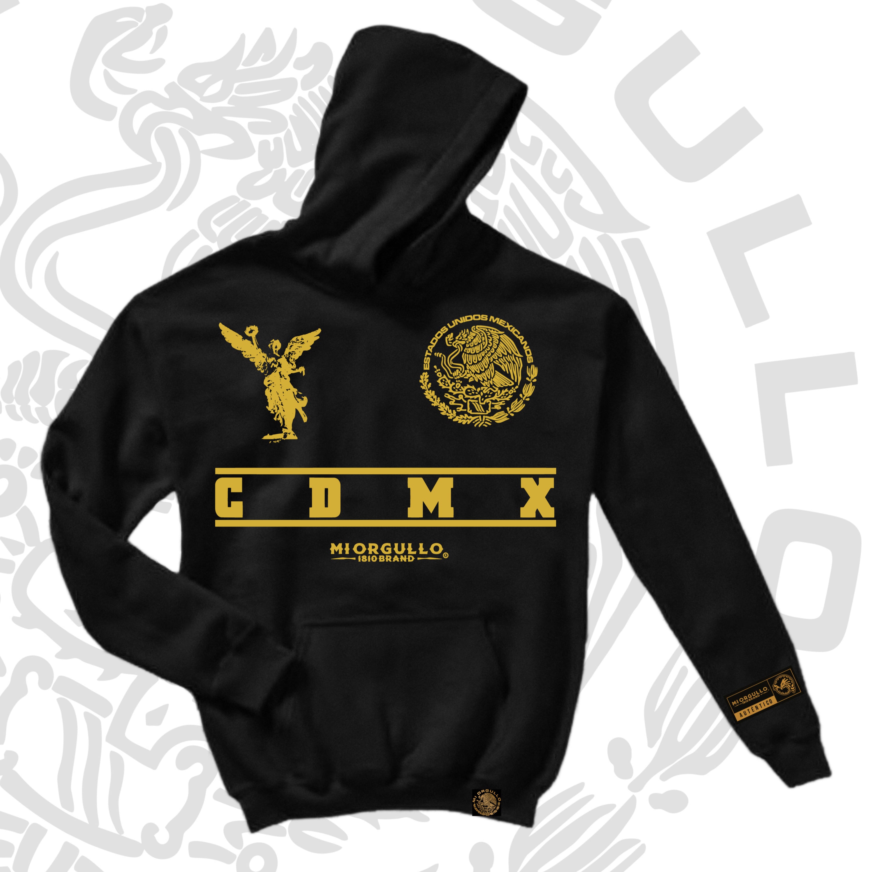 SUDADERA CON CAPUCHA GOLD RUSH CDMX NEGRA PARA HOMBRE