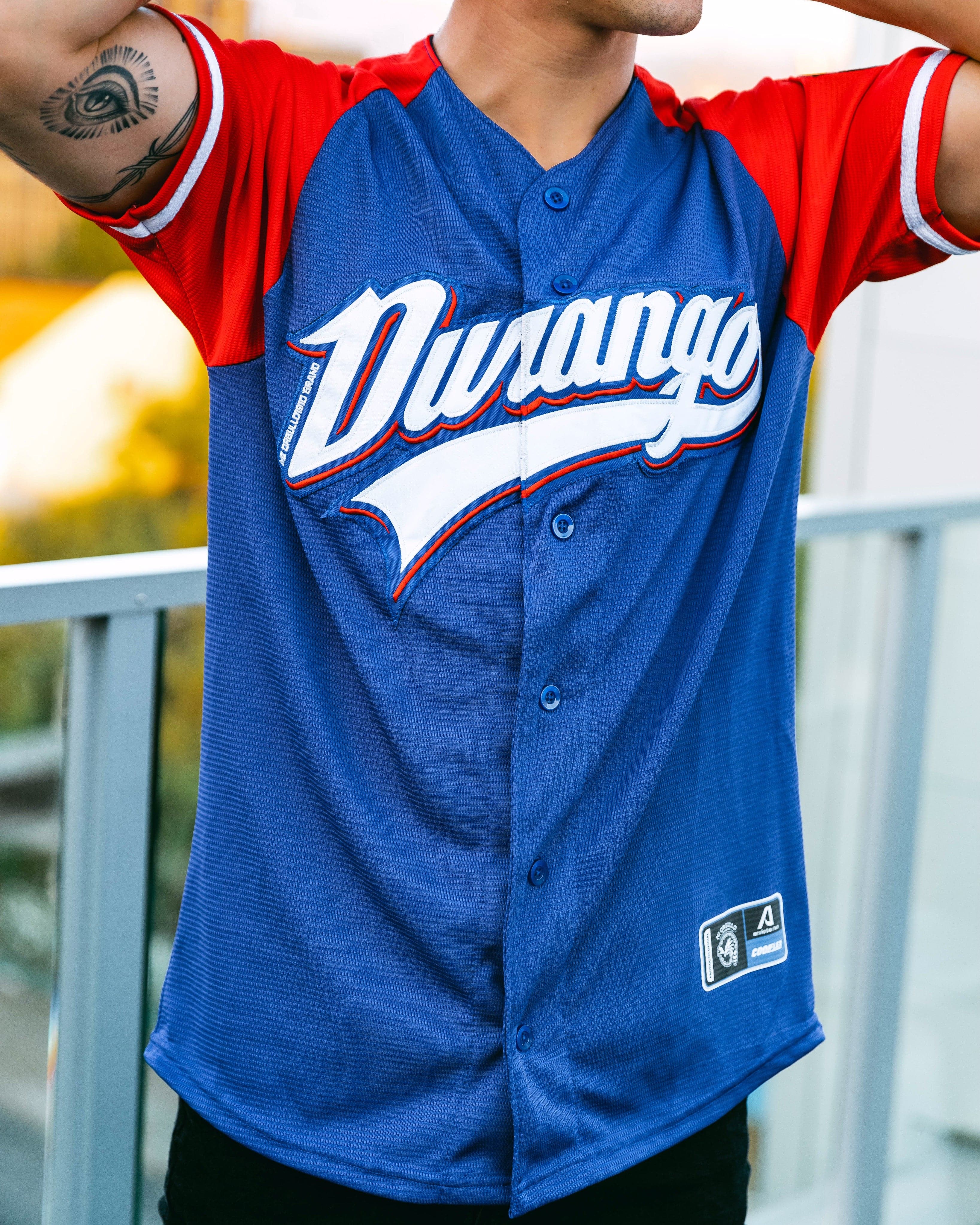 Blue and on sale red baseball jersey